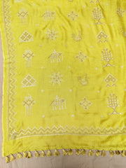Mustard yellow classic kasuti saree with embroidered motifs and border detail